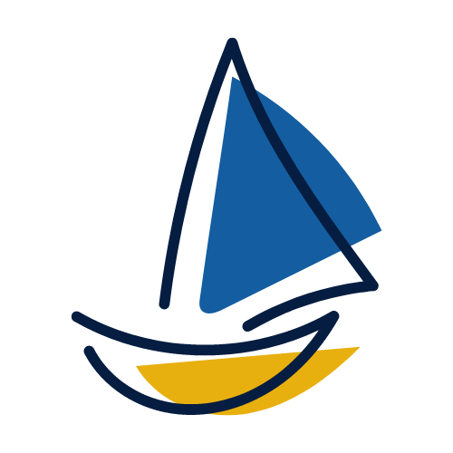 Liscio Apps, LLC logo: A blue and yellow sketch of sail boat with the word mark 'Simple is beautiful'
