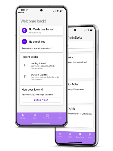 iPhone mockup of the QuizMe app